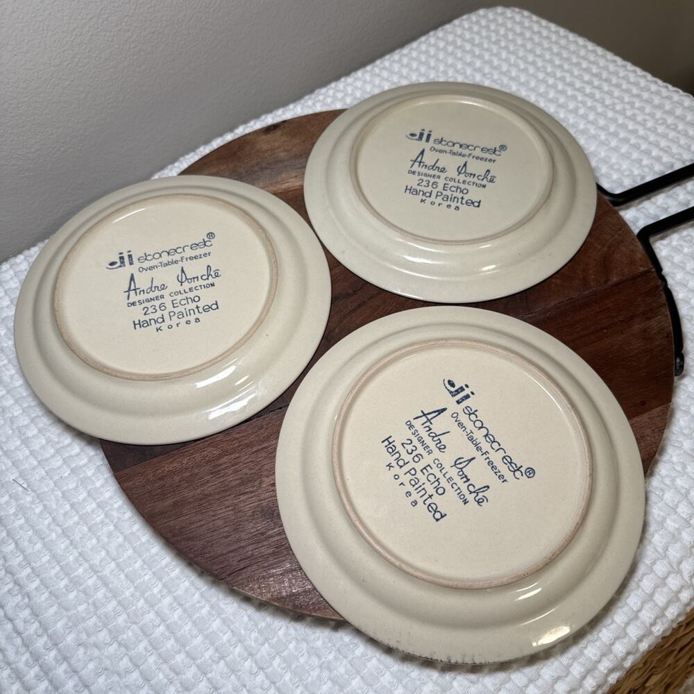 Vtg Stonecrest Andre Ponche Designer Korea 236 ECHO 7” Dessert / Salad Set Of 3 - Picture 5 of 7
